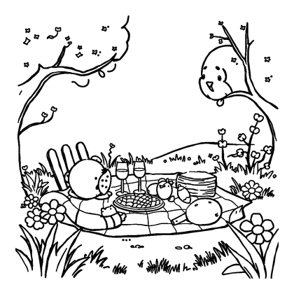Picnic Scene Colouring Page (Kids, Bold & Easy)