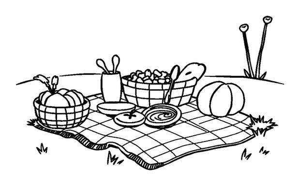 Picnic Scene colouring page — free printable for kids