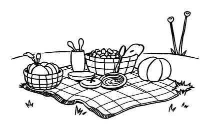 Picnic Scene Colouring Page (Kids, Bold & Easy)