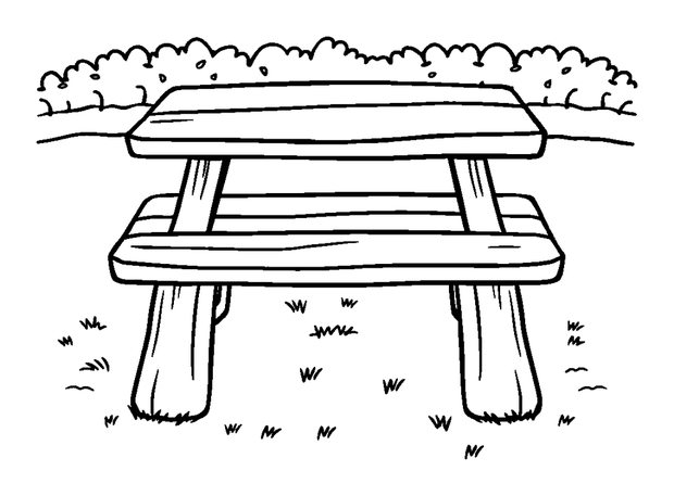 Picnic Table colouring page — free printable for kids