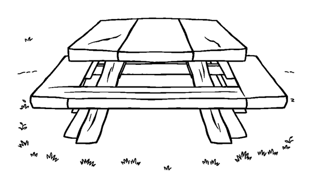Picnic Table colouring page — free printable for toddlers