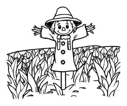 Scarecrow Field Colouring Page (Kids, Standard)