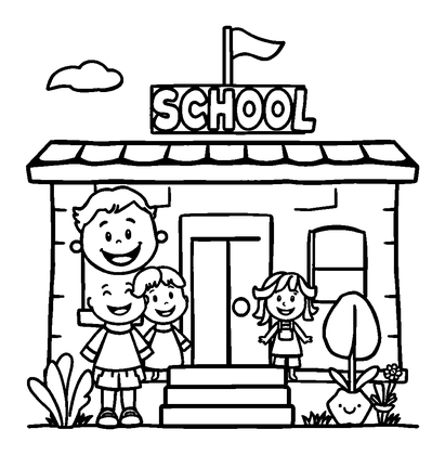 School Colouring Page (Kids, Bold & Easy)