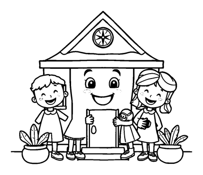 School Colouring Page (Kids, Standard)