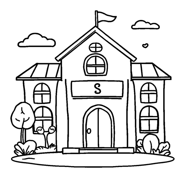 School colouring page — free printable for kids