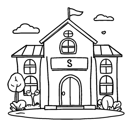 School Colouring Page (Kids, Standard)