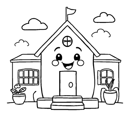 School Colouring Page (Toddler, Bold & Easy)