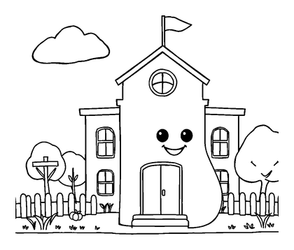 School Colouring Page (Toddler, Bold & Easy)