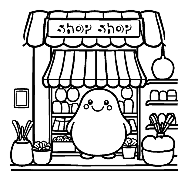 Shop colouring page — free printable for toddlers