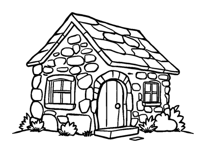 Stone Cottage Colouring Page (Kids, Bold & Easy)