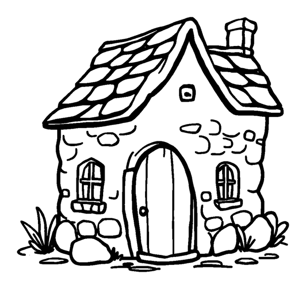 Stone Cottage colouring page — free printable for kids