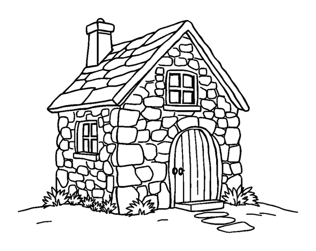 Stone Cottage colouring page — free printable for toddlers