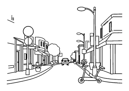 Street Scene Colouring Page (Kids, Standard)