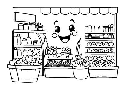 Supermarket Colouring Page (Kids, Bold & Easy)
