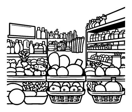 Supermarket Colouring Page (Kids, Bold & Easy)
