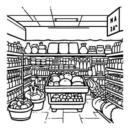 Supermarket Colouring Page (Kids, Standard)