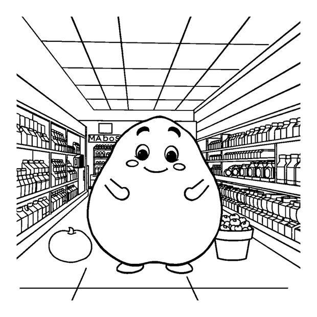 Supermarket colouring page — free printable for toddlers