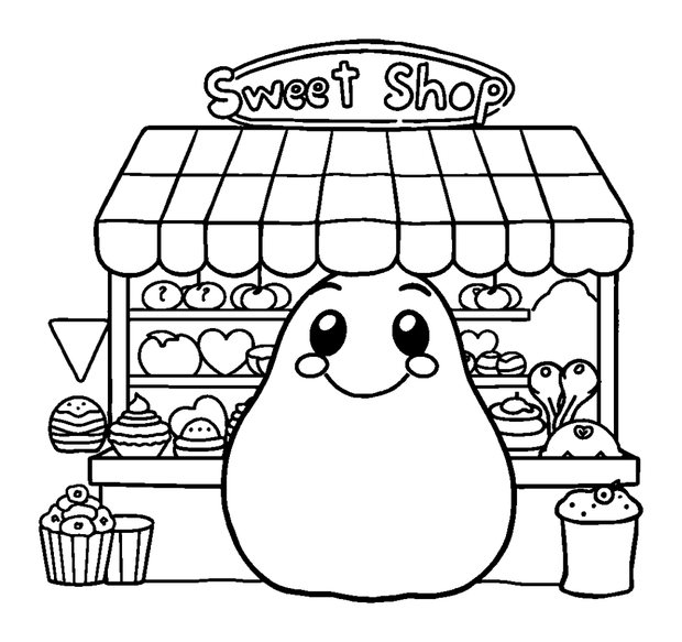 Sweet Shop colouring page — free printable for toddlers