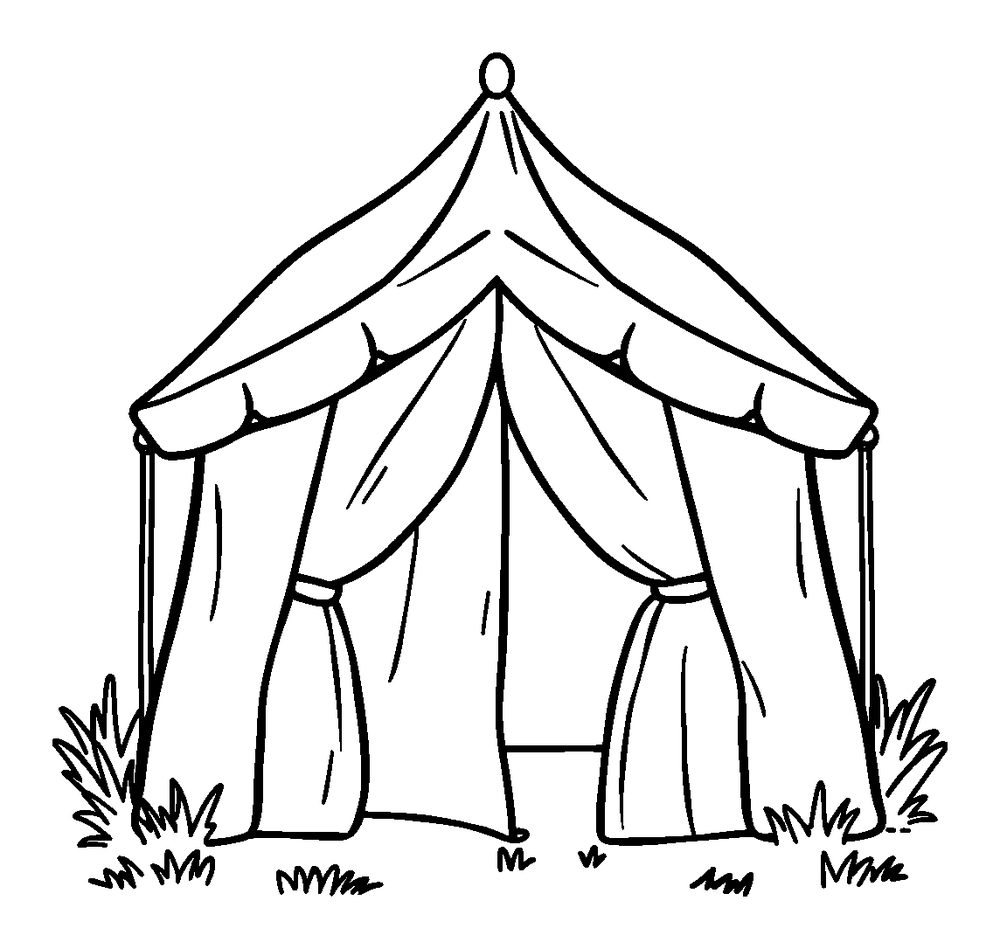 Tent colouring page — free printable for kids