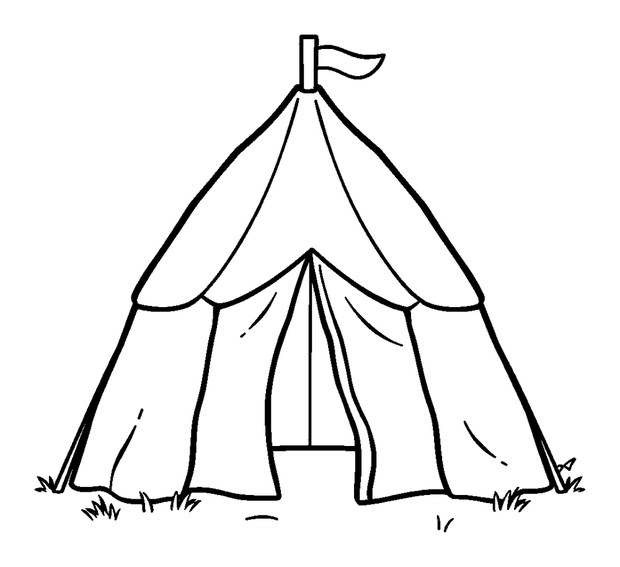 Tent colouring page — free printable for kids
