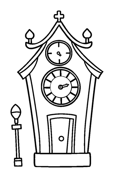 Town Clock colouring page — free printable for kids