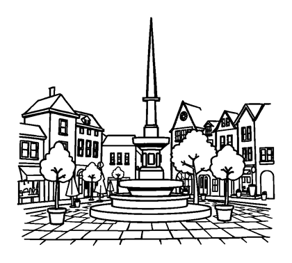 Town Square Colouring Page (Kids, Bold & Easy)