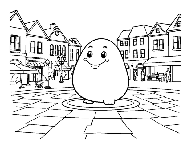 Town Square colouring page — free printable for toddlers