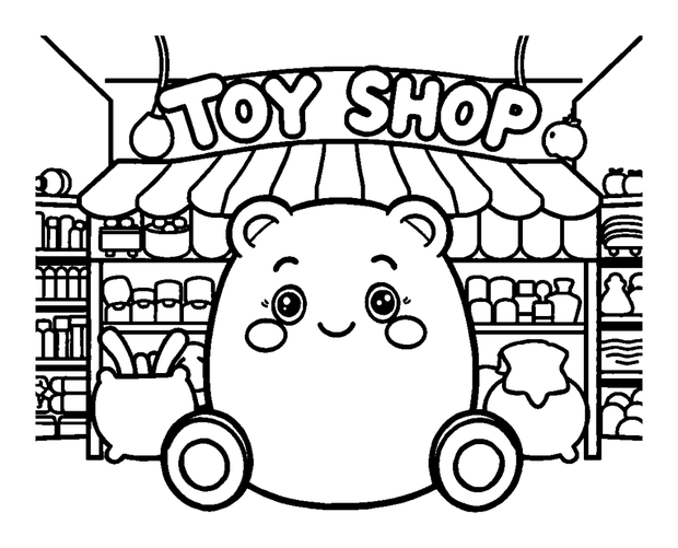 Toy Shop colouring page — free printable for toddlers
