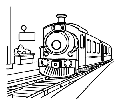 Train Station Colouring Page (Kids, Bold & Easy)