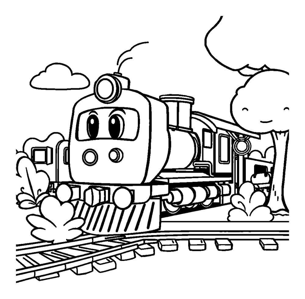 Train Station colouring page — free printable for kids