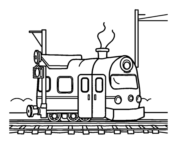 Train Station colouring page — free printable for kids
