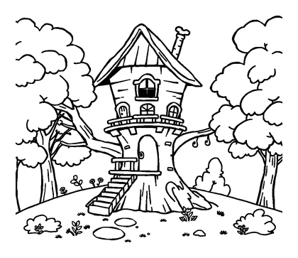 Treehouse Colouring Page (Kids, Bold & Easy)