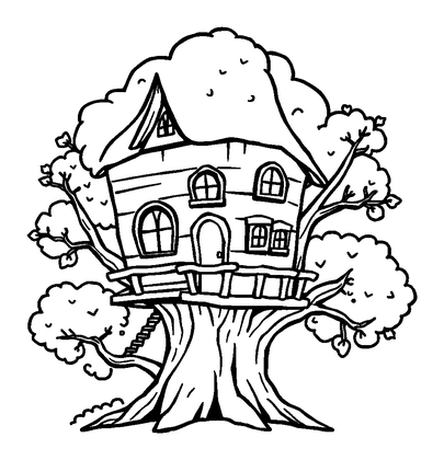 Treehouse Colouring Page (Kids, Bold & Easy)