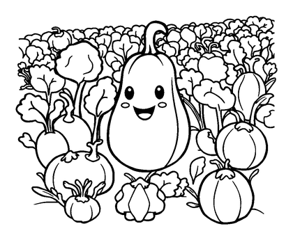 Vegetable Patch Colouring Page (Toddler, Bold & Easy)