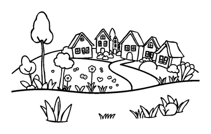 Village Green Colouring Page (Kids, Standard)