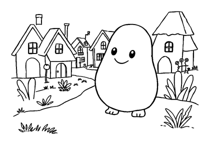 Village Scene Colouring Page (Toddler, Bold & Easy)