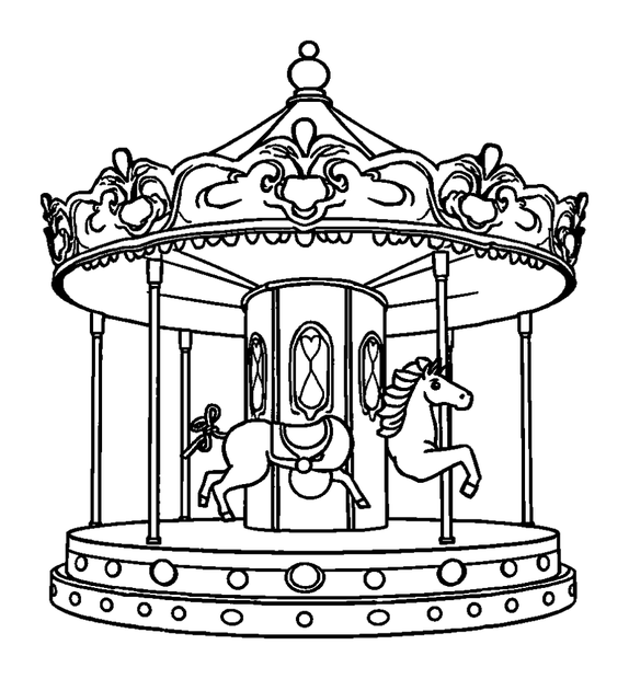 Vintage Carousel colouring page — free printable for toddlers
