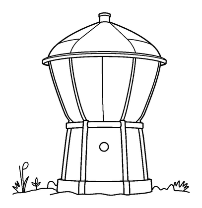 Water Tower Colouring Page (Toddler, Bold & Easy)