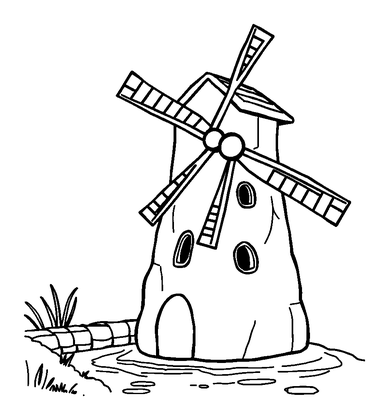 Watermill Colouring Page (Toddler, Bold & Easy)