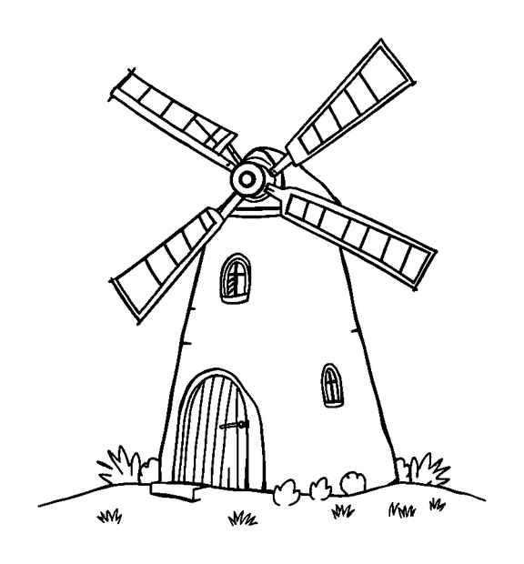 Windmill House colouring page — free printable for kids