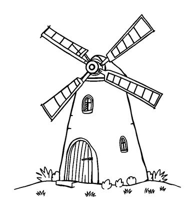 Windmill House Colouring Page (Kids, Bold & Easy)