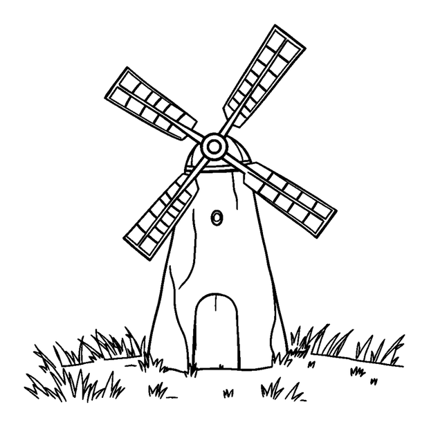 Windmill colouring page — free printable for toddlers