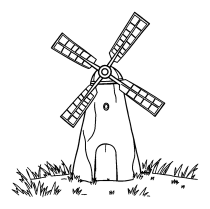 Windmill Colouring Page (Toddler, Bold & Easy)