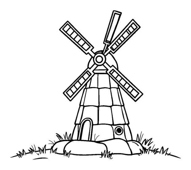 Windpump colouring page — free printable for kids