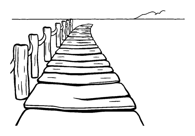 Wooden Pier colouring page — free printable for kids