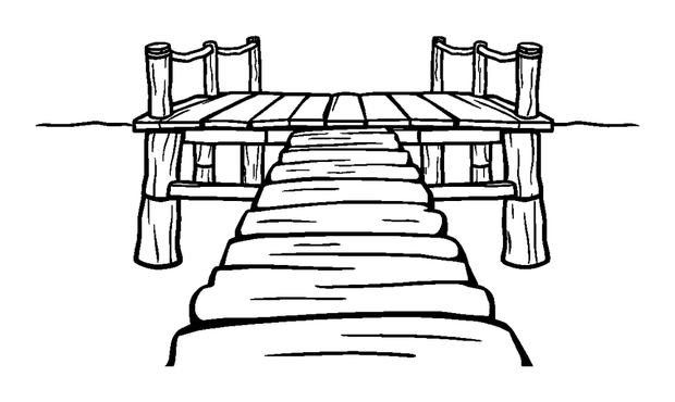 Wooden Pier colouring page — free printable for kids