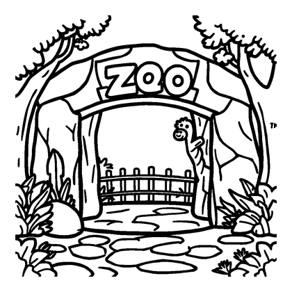 Zoo Entrance Colouring Page (Kids, Bold & Easy)