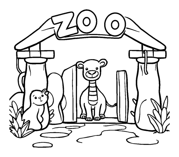 Zoo Entrance colouring page — free printable for kids