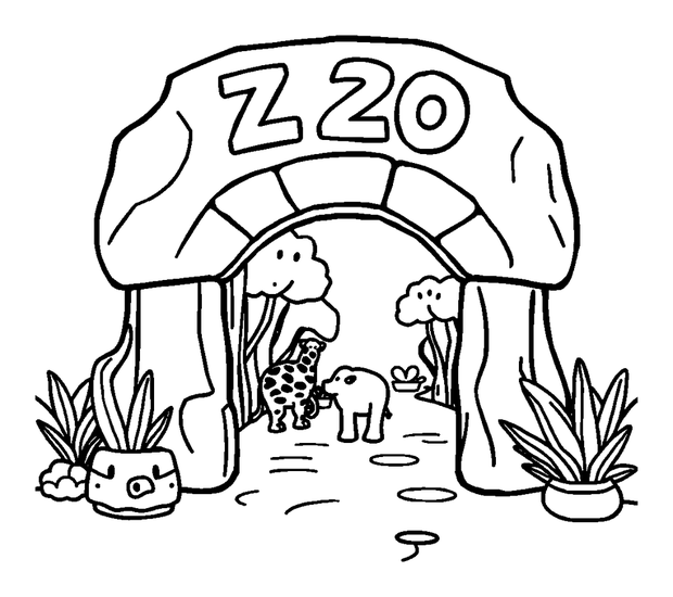 Zoo Entrance colouring page — free printable for kids
