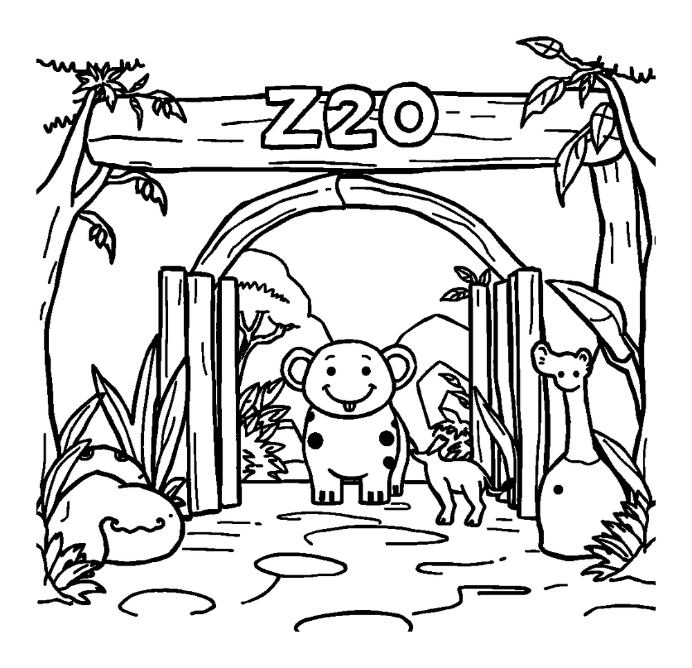 Zoo Entrance colouring page — free printable for toddlers
